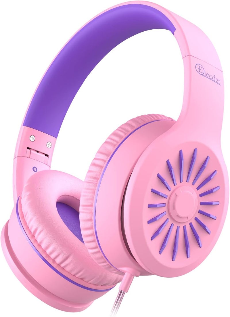 ELECDER i45 On-Ear Headphones with Microphone - Foldable Stereo Bass Headphones with No-Tangle 1.5M Cord, 3.5MM Jack, Portable Wired Headphones for School/Kids/Teens/Smartphones/Travel/Tablet - Pink - Image 1